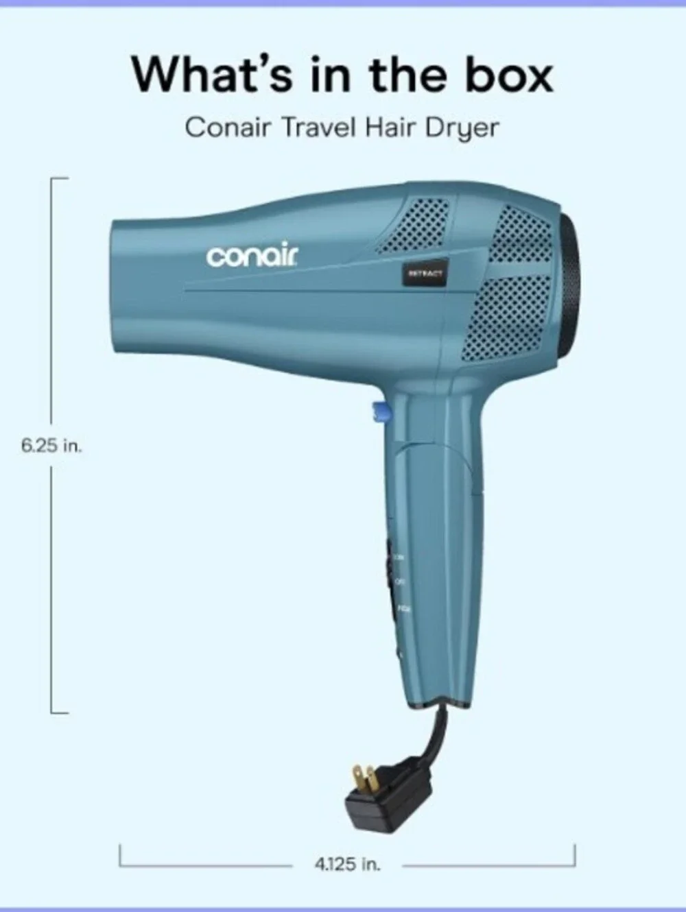BRAND NEW: Conair Travel Hair Dryer, Dual Voltage, Folding Handle, 1875W, Blue